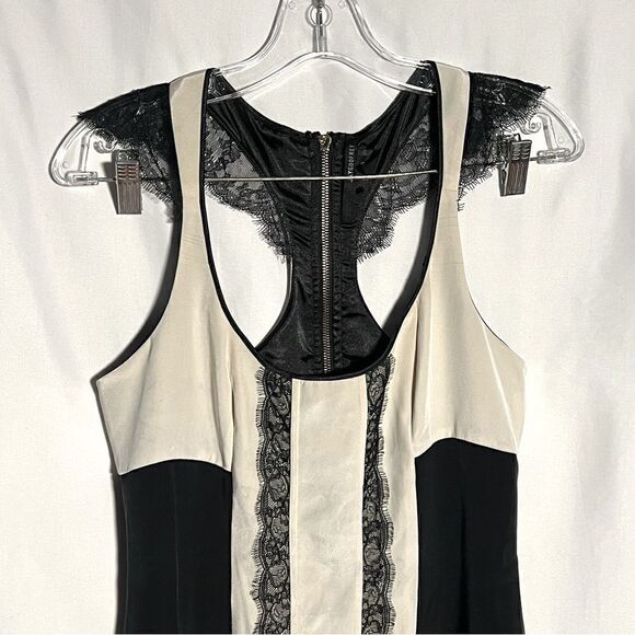JAYGODFREY Holden Silk Lace Bodycon Razorback Black White Full Zip Dress 6 - Picture 2 of 10
